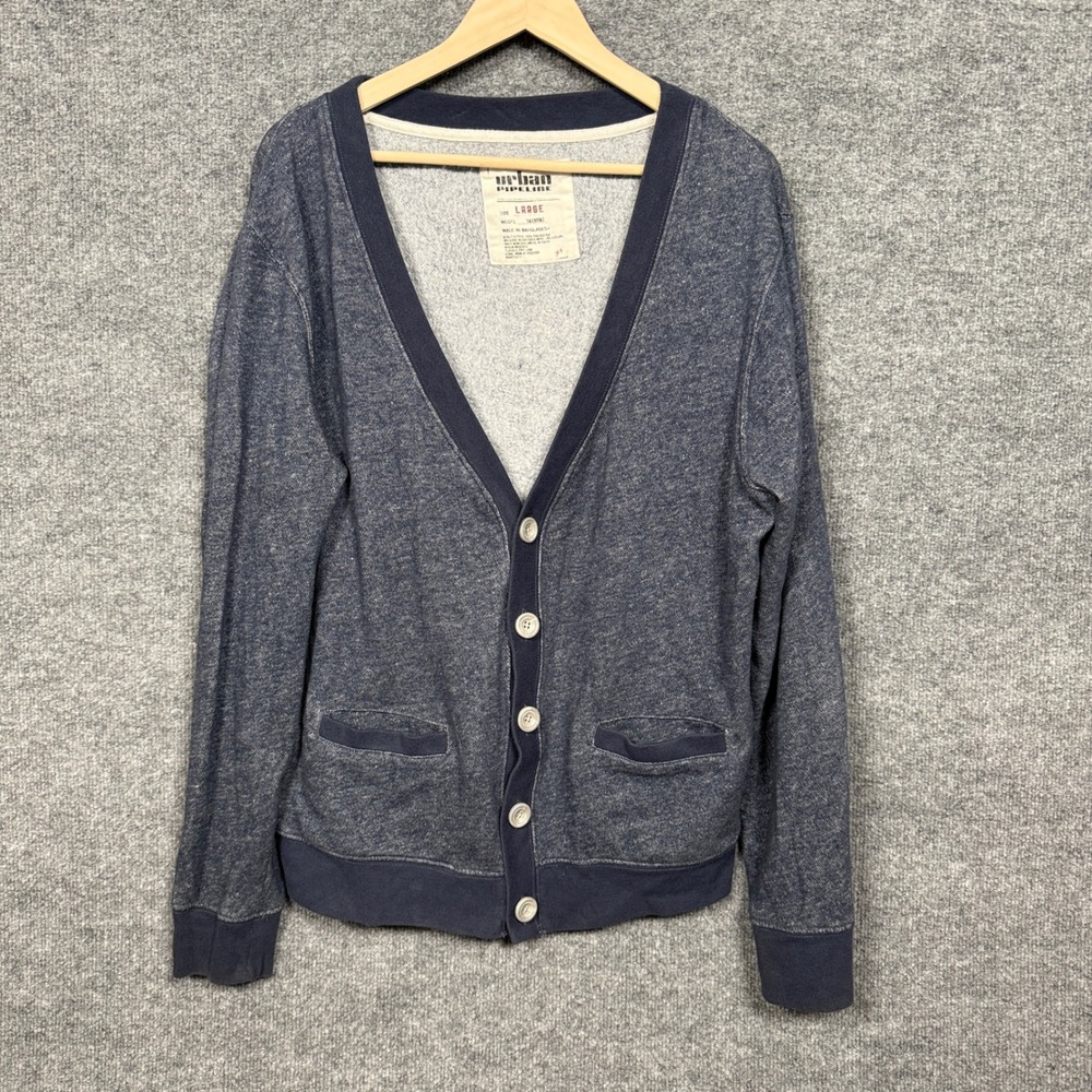 Urban Pipeline Mens Large Cardigan Blue Button Grandpa Academia Preppy‎